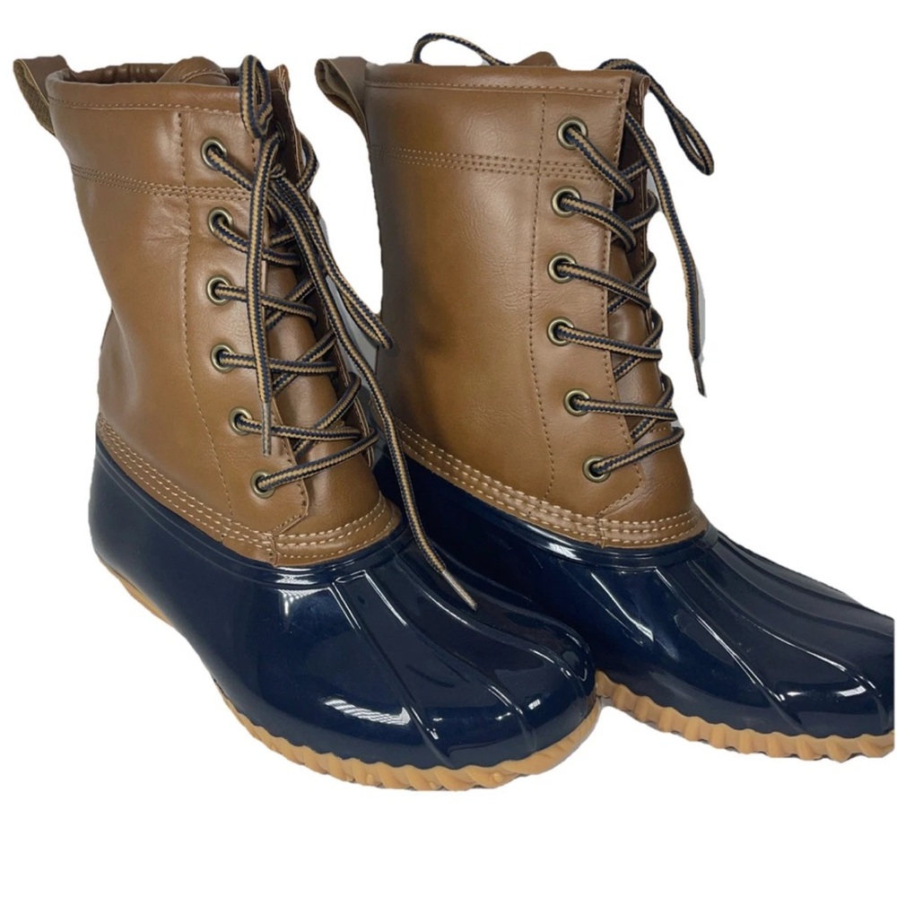 🆕Sporto Ariel Duck boots leather rubber rain boots size 6 beige navy‎ blue NWOT